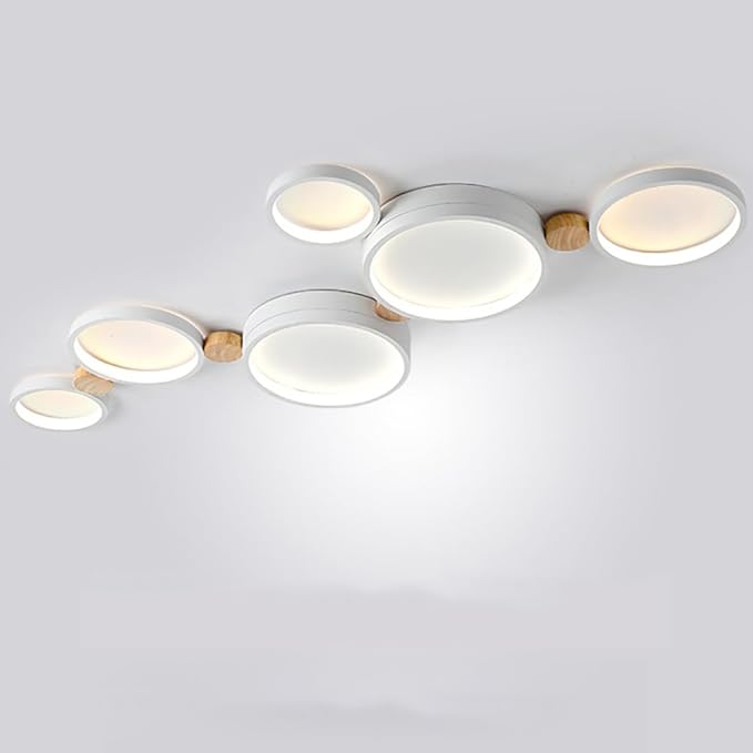 6-Lights LED Ceiling Light Fixture,42 Inch Modern Ceiling Lights Flush Mount Wooden 40W Dimmable Chandelier for Living Room Bedroom Kitchen,3000K/4000K/6000K Temperatures Selectable White