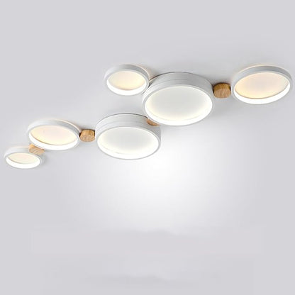 6-Lights LED Ceiling Light Fixture,42 Inch Modern Ceiling Lights Flush Mount Wooden 40W Dimmable Chandelier for Living Room Bedroom Kitchen,3000K/4000K/6000K Temperatures Selectable White