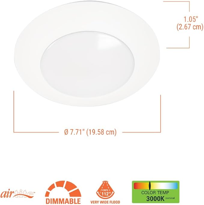 Halo HLCE 6-Pack 6 in Integrated LED Recessed Disk Light 3000K Warm White, 900 Lumens 90 CRI, Damp Location, Phase Cut Dimming, Surface Mount Below Ceiling Installation