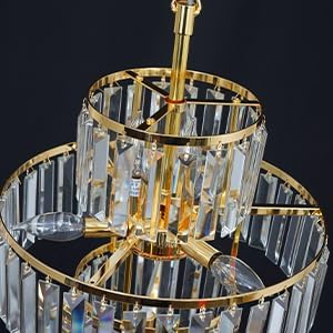 Gold Crystal Chandelier, 7-Light 4 Tiers 13.77" Crystal Light, Adjustable Hanging Metal Ceiling Lighting Fixture, Modern Foyer Dining Room Chandeliers for Bedroom,Hallway,Kitchen