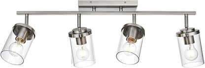 BONLICHT Modern Track Lighting Fixtures Ceiling 4 Light Adjustable Indoor Spotlight Brushed Nickel Farmhouse Bath Vanity Light Wall Mount Lamp with Clear Glass Shade