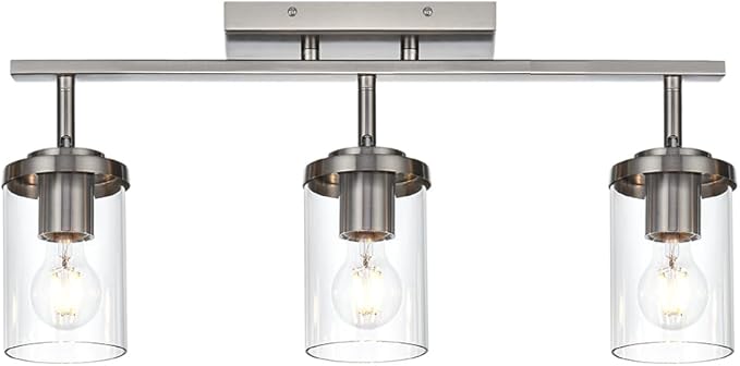 BONLICHT Modern Semi-Flush Mount Ceiling Light 3-Light Adjustable Ceiling Spotlight Brushed Nickel Kitchen Track Lighting Fixtures Industrial Wall Vanity Light Fixture with Clear Glass Shade
