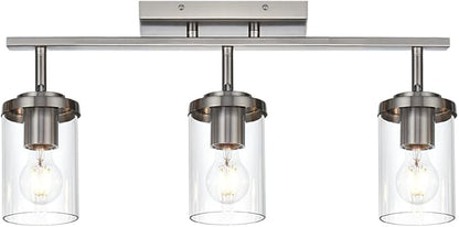 BONLICHT Modern Semi-Flush Mount Ceiling Light 3-Light Adjustable Ceiling Spotlight Brushed Nickel Kitchen Track Lighting Fixtures Industrial Wall Vanity Light Fixture with Clear Glass Shade