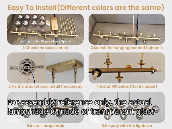 Gold Linear Rectangle Chandelier Modern Chandelier Glass Pendant Light Fixture Adjustable for Dining Living Room Kitchen Island 16-Light