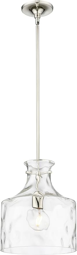 ML Lighting | Santorini Collection | 22601-PN | Indoor 1 Light Metal Pendant in Polished Nickel with Water Glass Shade | Kitchens, Dining Rooms, Living Rooms, Entryways, Hallways