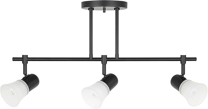 XiNBEi Lighting Tracking Lighting, 3 Light Black Kitchen Track Light Modern Hanging Kitchen Island Ceiling Light with Glass XB-TR1235-3-MB