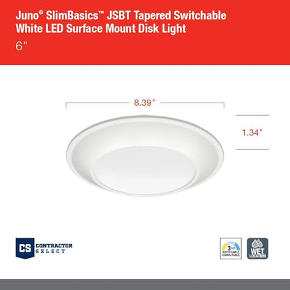 Juno JSBT 6-Inch SlimBasics Tapered Disk Downlight, Switchable, White (6 Pack)