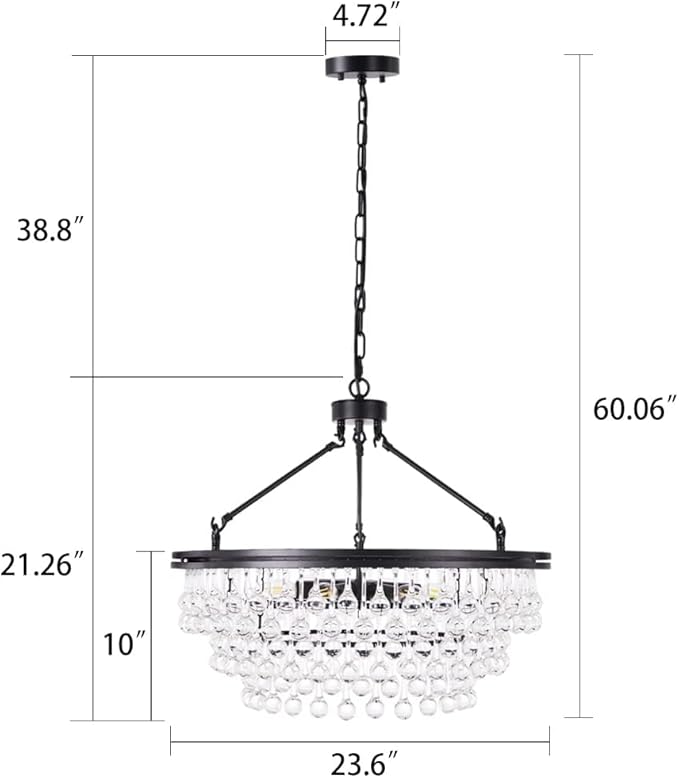 TOCHIC Black Crystal Chandelier 24 inch, Modern Farmhouse Light Fixtures Ceiling Hanging Crystal Pendant Lighting for Bedroom, Dining Room, Kitchen Island Light, Living Room Chandelier, 3 Tiers