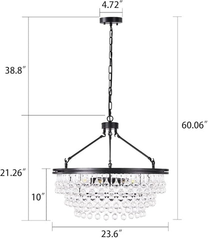 TOCHIC Black Crystal Chandelier 24 inch, Modern Farmhouse Light Fixtures Ceiling Hanging Crystal Pendant Lighting for Bedroom, Dining Room, Kitchen Island Light, Living Room Chandelier, 3 Tiers