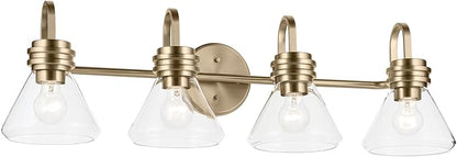 Kichler Farum 34" 4-Light Bathroom Vanity Light Fixture with Clear Glass in Champagne Bronze for Single or Double Vanity, Modern Lighting Fixture (34" x 9.5" x 9.5"), 55156CPZCLR