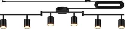 Plug in Track Lighting, LED Track Lighting Fixtures Ceiling, Black 6-Light Kitchen Light Kit, Plug in Wall Light with 14.8ft Power Cord, Rotatable Ceiling Spotlight for Bedroom(GU10 Socket, NO Bulb)