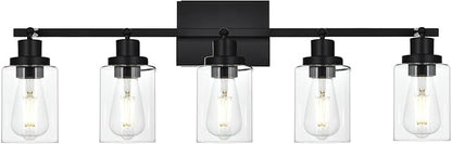 5-Light Track Lighting Kit Black Track Lighting Fixtures Bathroom Wall Sconces Ceiling Mount Kitchen Tracking Lights, Rotatable Spotlight with Clear Glass Shade for Kitchen Shop Hallway