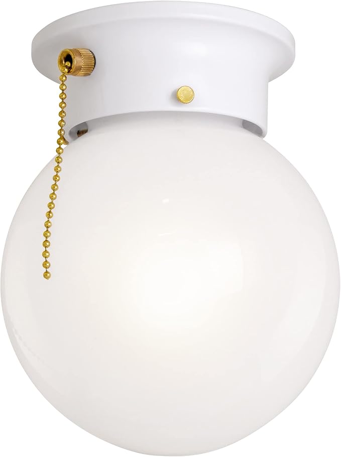 Design House Millbridge Globe 6 Inch Diameter Indoor Ceiling Light Fixture with Pull Chain, for Bedroom, Hallway, Closet & Dining Room, Opal Glass, White, 510040