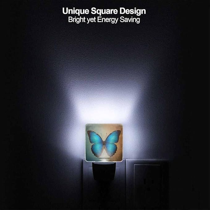 Butterfly Night Light Blue Butterfly 0.5W Night Lights Auto LED Lamp Energy Saving Square Lights for Room Bedroom Bathroom