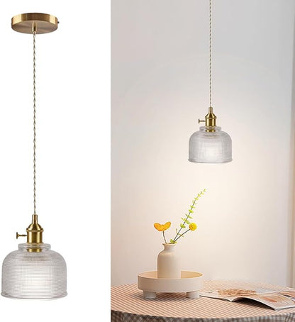 Glass Hanging Lamp Mini Brass Pendant Lights Fixtures 5.7 Inch Vintage Pendant Light Antique Gold Hanging Light for Farmhouse Dining Room Bedroom Hallway Kitchen Island