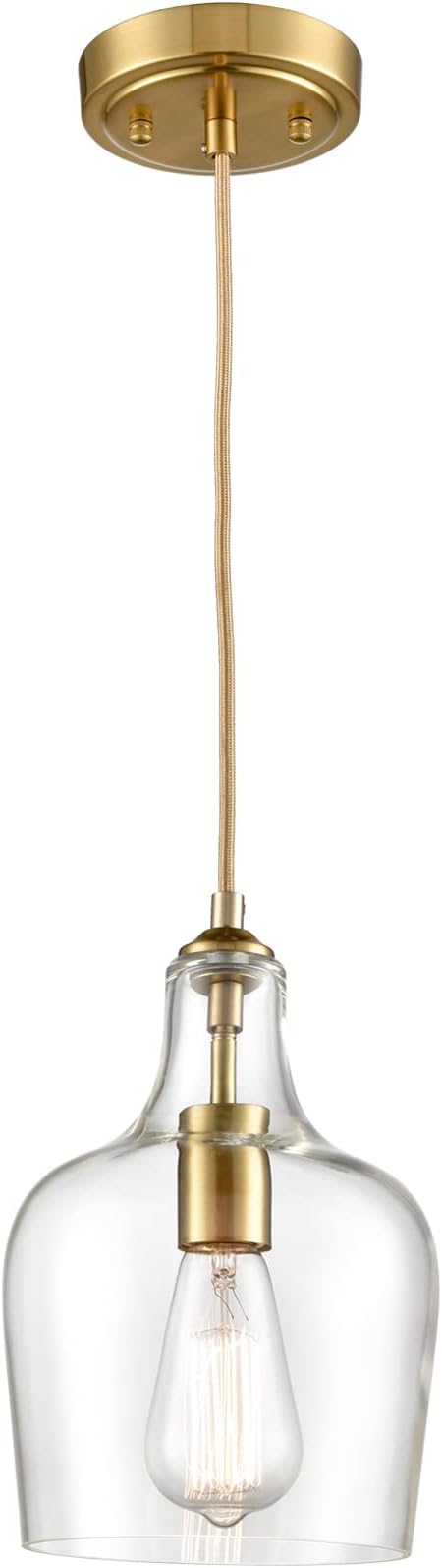 HYDELITE Modern Brushed Gold Pendant Light Fixtures Clear Glass Adjustable Cord Hanging Light for Living Room Kitchen Island Chandelier with Bell Shape