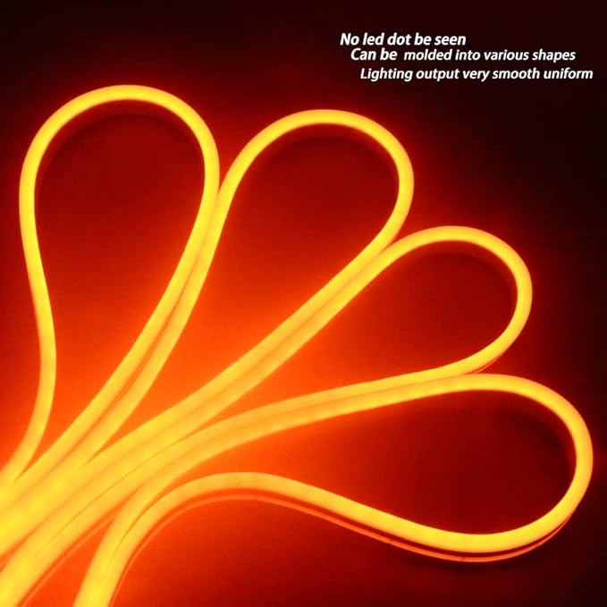 YM E-Bright Orange Led Neon Strip Lights Without Power Supply, 5M 16.4Ft 600SMD Silicone Rope Lamp for Signboard Bar Home Building Indoor Outdoor Decoration Waterproof Flexible DC12V