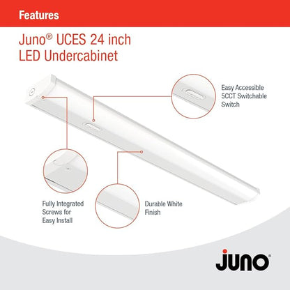 Juno UCES 24 Inch LED Under Cabinet Lighting, LED Kitchen Cabinet Light Fixture Hardwired, Dimmable, Damp Rated, Selectable Soft, Warm, Neutral, Cool, Daylight White Light (UCES 24IN SWW5 90CRI WH M6)