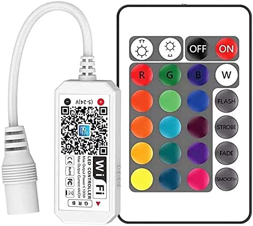 Smart LED WiFi Controller, Updated Wireless 24 Keys RF Remote Control for GRB BGR RGB LED Strip Lights, Compatible with Alexa Google Assistant IFTTT with Free Magic Home App (2 Pack)