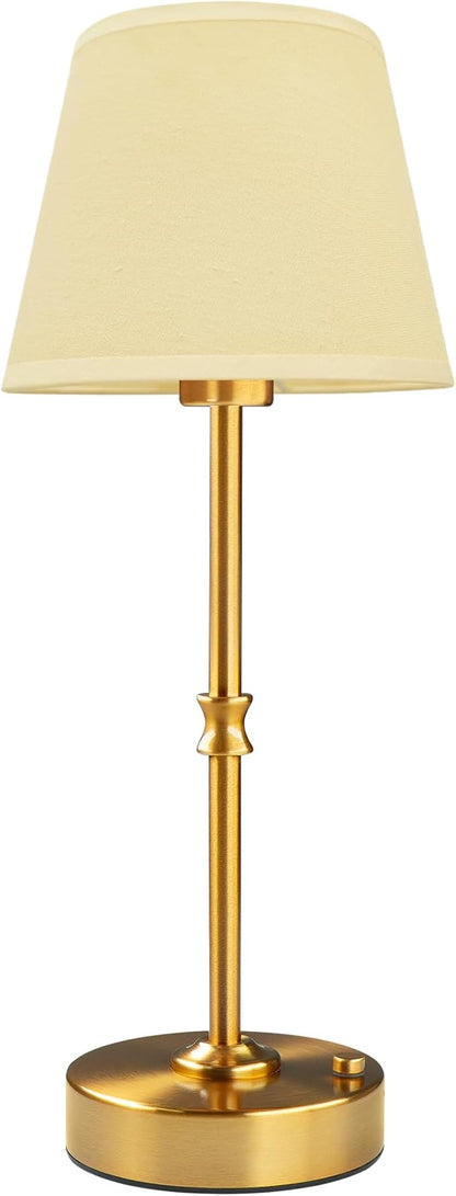 EppieBasic Cordless Table Lamp Rechargeable: Fast Charging & Long Lasting - 2700K Warm Light Small Vintage Gold Lamps - Dinning Living Room Bedroom - Beige Shade