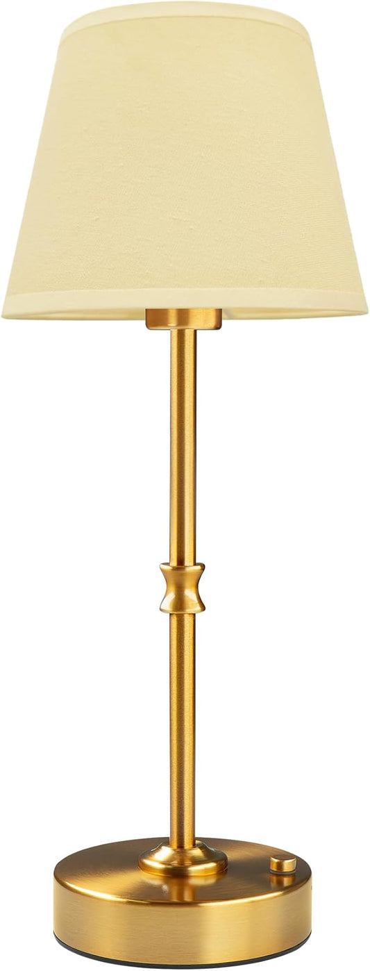 EppieBasic Cordless Table Lamp Rechargeable: Fast Charging & Long Lasting - 2700K Warm Light Small Vintage Gold Lamps - Dinning Living Room Bedroom - Beige Shade