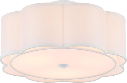 Semi Flush Mount Ceiling Light, White Linen Fabric Shade Ceiling Light, Modern Farmhouse Close to Ceiling Light for Bedroom, Hallway, Living Room, Dining Room, Laundry Room