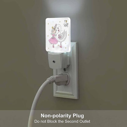 LED Night Light,Ballerina Girl with Swan LED Night Light Plug into Wall with Dusk to Dawn Light Sensor White Energy Efficient Nightlight for Bedroom Bathroom Hallway Living Room Kitchen