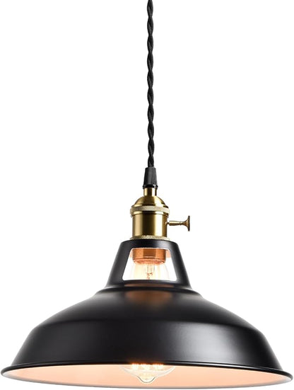 CLAXY Industrial Black Barn Pendant Light with Switch E26 Height Adjustable Hanging Ceiling Light Fixture for Kitchen Bar Restaurant Coffee loft