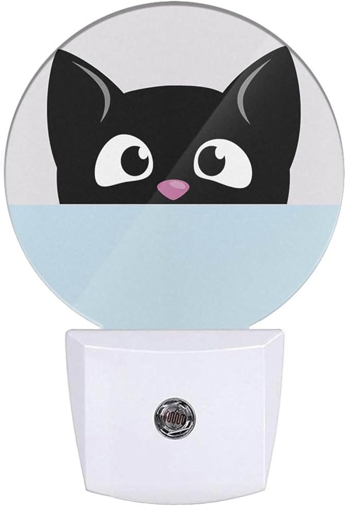 Cat Lamp Cartoon Black Cat Big Eyes Cute Kitten Animal Plug-in Night Lights with Dusk-to-Dawn Sensor for Bedroom, Bathroom and Living Room 0.5W Sleep Friendly for Women/Girls/Boys
