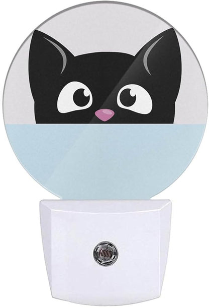 Cat Lamp Cartoon Black Cat Big Eyes Cute Kitten Animal Plug-in Night Lights with Dusk-to-Dawn Sensor for Bedroom, Bathroom and Living Room 0.5W Sleep Friendly for Women/Girls/Boys