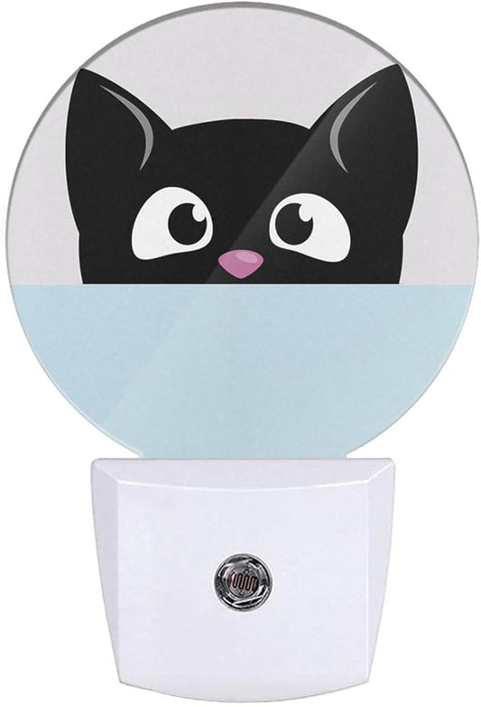 Cat Lamp Cartoon Black Cat Big Eyes Cute Kitten Animal Plug-in Night Lights with Dusk-to-Dawn Sensor for Bedroom, Bathroom and Living Room 0.5W Sleep Friendly for Women/Girls/Boys