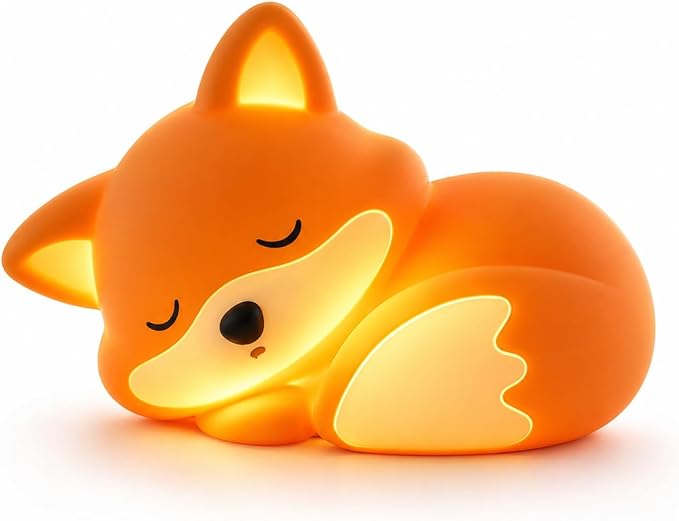 Cute Fox Night Light for Kids, Silicone Baby Nursery Night Light, Rechargeable Touch Lamp with Timer & Dimmable Warm Light for Bedroom Decor, Cute Animal Lamp