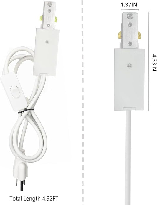 Track Lighting Live End Cord Kit, 1PCS 4.9FT H Track Live End Feed Connector with Cord Plug for H Type Single Circuit 3-Wire-1 Track Lighting System, White