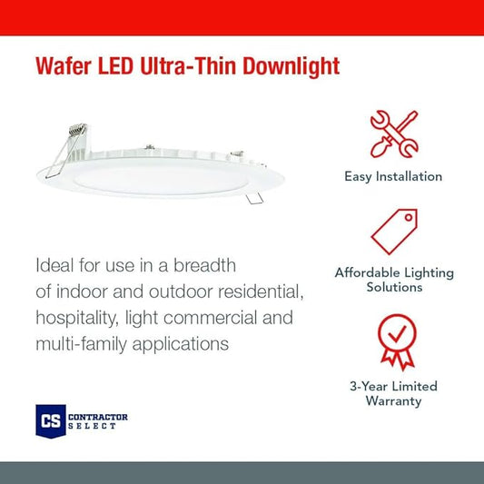 Juno LED Recessed Lights 4 Inch Round Wafer Downlight, 5-in-1 Switchable White Color Temperature, 120 Volts, 4-Inch Ultra-Thin Flat Trim, Matte White, 6-Pack (WF4 SWW5 90CRI CP6 MW M2)
