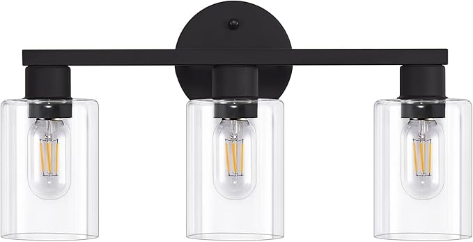 Bathroom Vanity Light Bathroom Light Fixtures Vanity Lights for Bathrrom Light Fixtures with Clear Glass Shade for Bath 3 Light (Black)