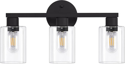 Bathroom Vanity Light Bathroom Light Fixtures Vanity Lights for Bathrrom Light Fixtures with Clear Glass Shade for Bath 3 Light (Black)