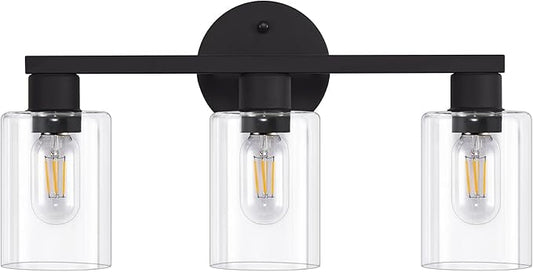 Bathroom Vanity Light Bathroom Light Fixtures Vanity Lights for Bathrrom Light Fixtures with Clear Glass Shade for Bath 3 Light (Black)