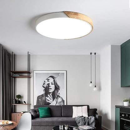 LED Ceiling Light Fixture,12 Inch Modern Wood Recessed Ceiling Lights, Dimmable Light,White 24W Close to Ceiling Lighting Flush Mount Living Room Bedroom,3000K-6000K