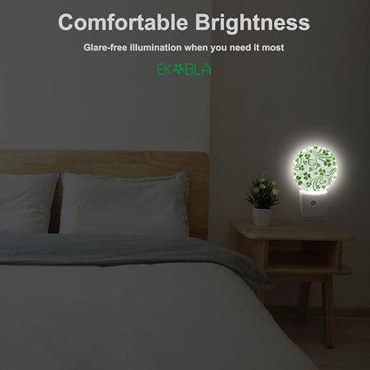 EKOBLA St. Patrick's Day Plug-in Night Light, Green Clover Shamrock Lucky Leaf LED Nightlight for All Ages