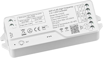 BTF-LIGHTING CH21W WiFi Bluetooth Smart LED Controller 20kHz High Frequency PWM Dimmer for No Flicker No Buzzing Single Color & CCT LED Strips Works with Alexa Google Home Smart Life App (No Remote)