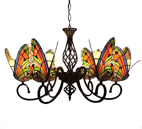 Pendant Lighting LED Chandelier Light Antique Tiffany Style Stained Glass with Butterfly Shaped Lamp Shade Hanging Light for Dining Living Cafe Room Restaurant - TYP A-Butterfly -6 Lights