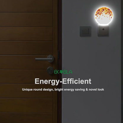 EKOBLA Autumn Maple Leaf Plug-in Night Light, Red & Yellow Fall Leaves LED Nightlight with Dusk to Dawn Auto Sensor for Bathroom, Hallway & Kitchen