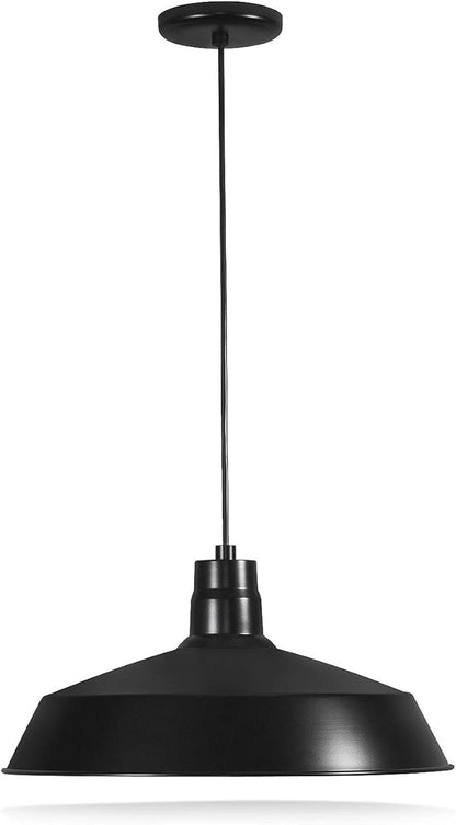 17-inch Industrial Black Pendant Barn Light Fixture with 10ft Adjustable Cord, Ceiling-Mounted Vintage Hanging Light Fixture for Indoor Use, 120V Hardwire, E26 Medium Base LED Compatible, UL Listed