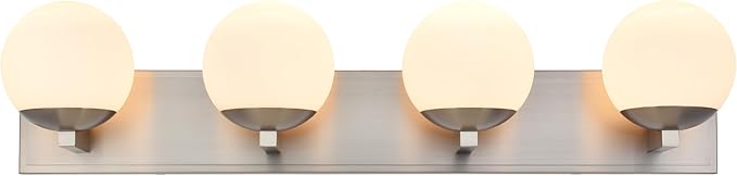 Bathroom Vanity Light Fixtures, 4-Light Globe Bathroom Lighting Fixtures Over Mirror, Modern Wall Lights for Living Room, Long Backplate, Standard E26 Base, Brushed Nickel