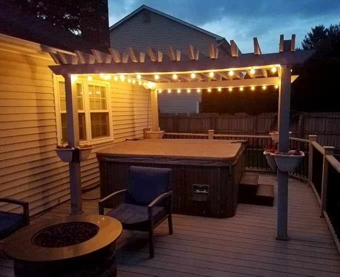 Novelty Lights 100 Feet G40 LED Patio String Light Set with 67 Bulbs, Warm White, Weather Resistant and Shatterproof Replaceable Plastic Globe Bulbs, White Wire