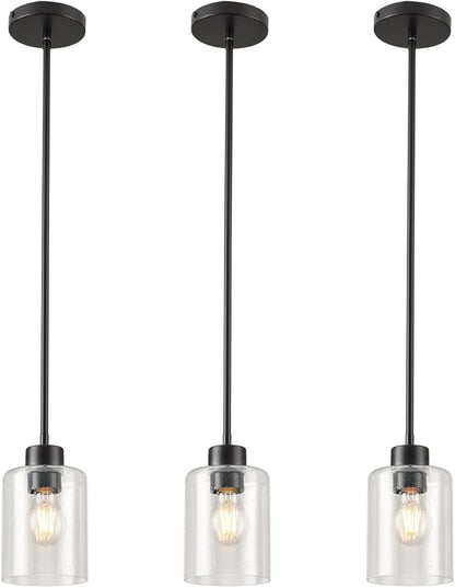 Black Pendant Lights Kitchen Island - Seeded Glass Pendant Light Fixture Multiple Stems Rods (3 Pack with Rod seeded Glass)