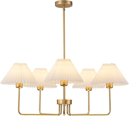 Gold Chandelier,5-Light Farmhouse Chandelier for Dining Room Modern Kitchen Light Fixture Over Table Ceiling Chandelier for Bedroom Living Room Foyer Entryway