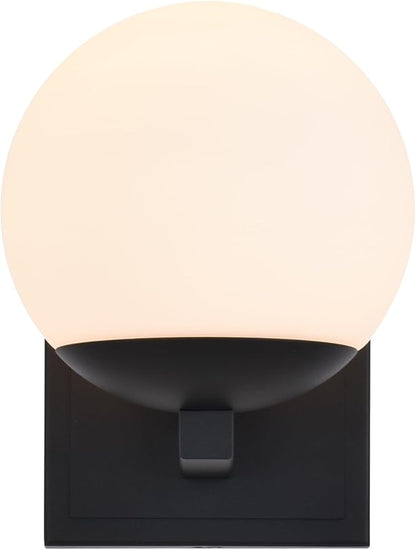 Textured Black Wall Sconce Light, Modern Sconces Wall Lighting, 1 Light Globe Bathroom Vanity Lighting with Opal Glass Shade, Wall Light for Bedroom Bathroom Living Room Entryway Hallway