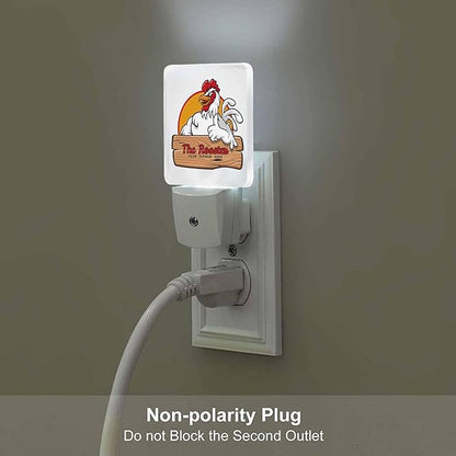 LED Night Light Plug into Wall with Dusk to Dawn Light Sensor White Energy Efficient Happy Cartoon Rooster Giving Thumbs Up Nightlight for Bedroom Bathroom Hallway Living Room Kitchen