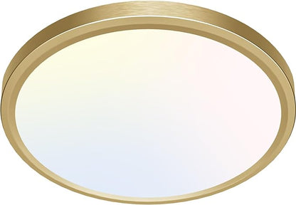 zemty LED Ceiling Light Golden - 12In 28W Aureate Flush Mount Ceiling Light, 3 Color Temperature 3000K/4500K/6000K - 3200lm Gilded Round Flat Light Fixture for Kitchen Bathroom Shower